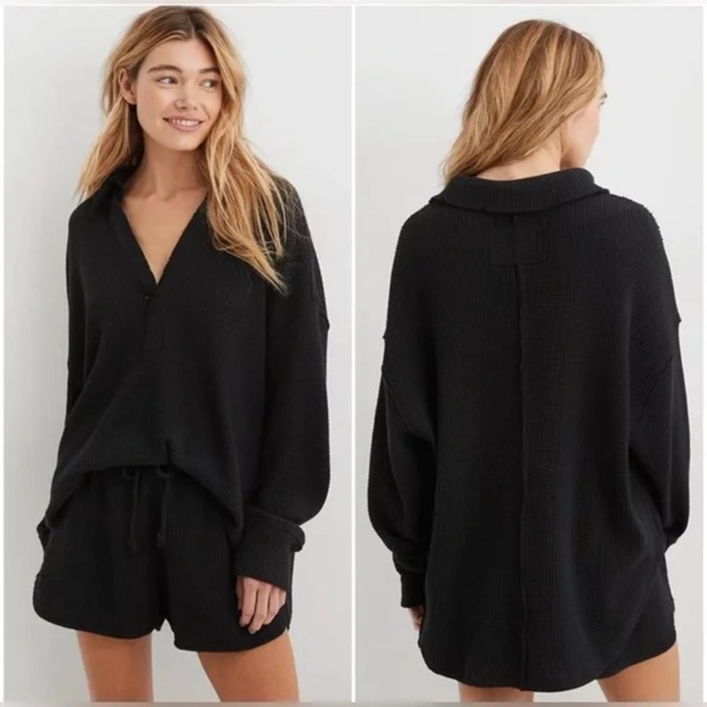 Aerie black Waffle Knit top